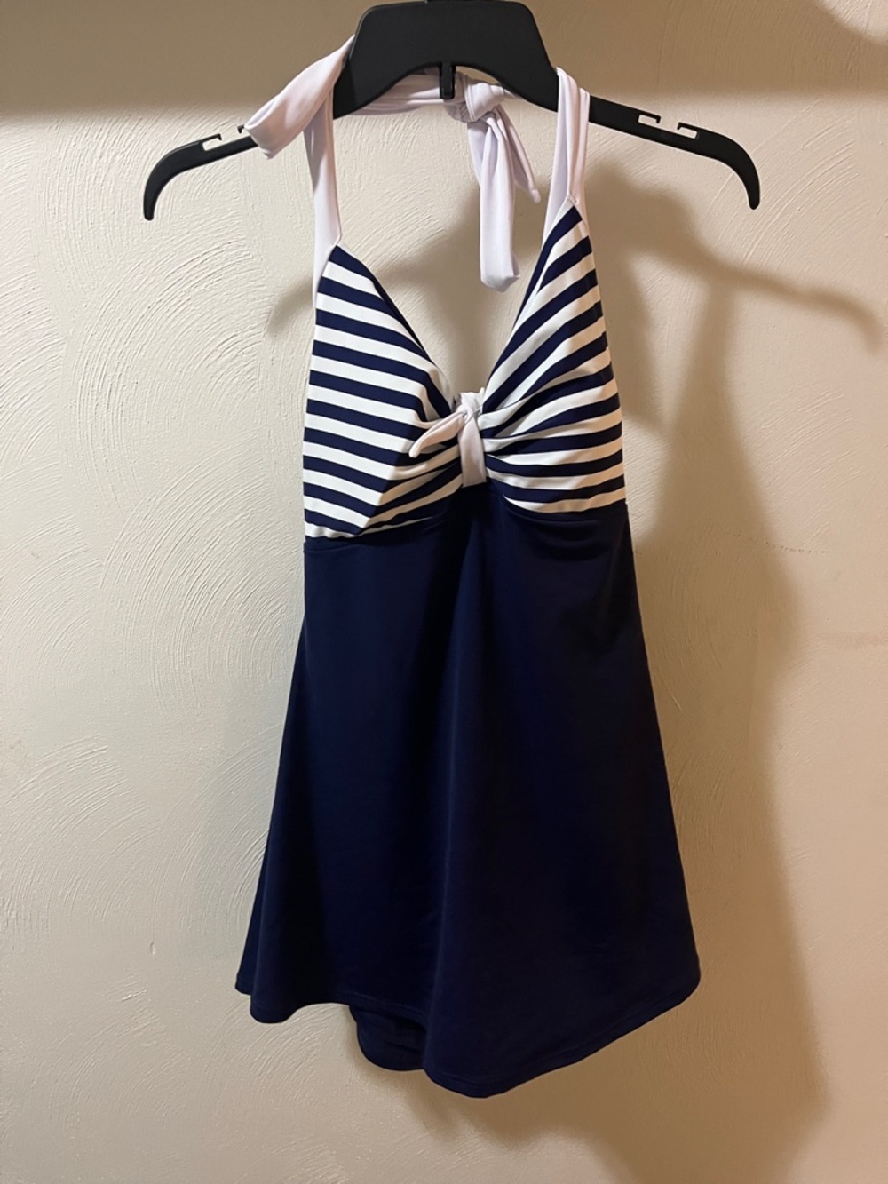 COCOSHIP Navy and White Striped Halter One-Piece Swimdress